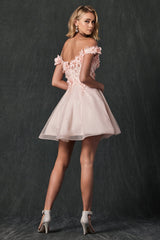 Allure's Floral Embroidered and Glitter Mesh Short Dress: Captivating Elegance for Every Occasion