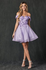 Allure's Floral Embroidered and Glitter Mesh Short Dress: Captivating Elegance for Every Occasion