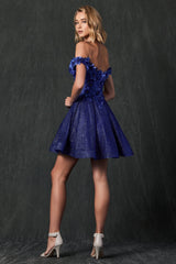 Allure's Floral Embroidered and Glitter Mesh Short Dress: Captivating Elegance for Every Occasion