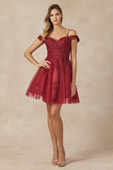 Enchanting Leaf-Embroidered Off-the-Shoulder Dress for Women by XYZ