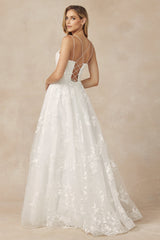**Enchanting Lace A-Line Wedding Gown: A Vision of Grace and Elegance**