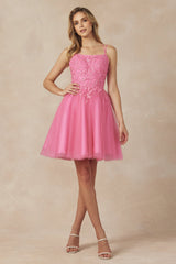 Enchanted Dreams Floral Appliqué Babydoll Short Dress: Ethereal Beauty for Every Occasion