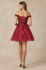 Enchanting Leaf-Embroidered Off-the-Shoulder Dress for Women by XYZ