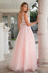 Ethereal Elegance: Floral Appliqué Prom Ball Gown by Eternal Couture