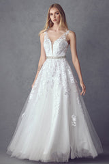 Enchanting Elegance: Floral Appliqué Prom Ball Gown for a Magical Night