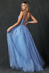 Ethereal Elegance: Enchanting Floral Appliqué Prom Gown by Everlasting