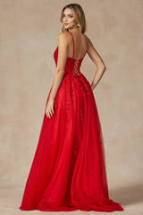 **Everlasting Elegance: Floral Appliqué Tulle Prom Ballgown for Enchanting Moments**