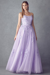 Enchanting Floral Appliqué Tulle Prom Ball Gown by Enchanted Evenings