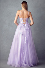 Ethereal Elegance: Enchanting Floral Appliqué Prom Gown by Everlasting