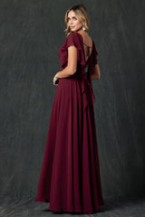 Graceful Elegance: Flutter Sleeve Formal Bridesmaid Dress with Cascade Back for Timeless Glamour