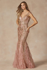 Enchanting Eve's Feather Skirt Embellished Prom Dress: Shimmering Glamour for Unforgettable Occasions