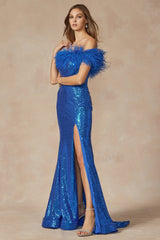 Allure Couture's Enchanting Feather-Necked Off-the-Shoulder Gown: A Vision of Elegance and Grace