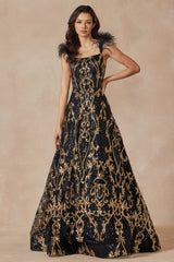 Enchanted Evenings: Shimmering Feathered Cap Sleeve Prom Gown for Unforgettable Moments
