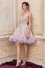 **Radiant Glamour's Waterfall Embellished Short Dress: Shimmering Elegance for Special Occasions**