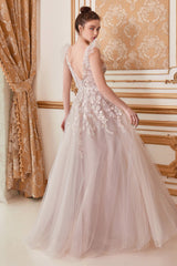 Allure's Regal V-Neck Tulle Gown: Elegance Redefined for Unforgettable Occasions