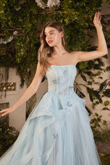 Enchanting Elegance: Strapless Butterfly Appliqué Gown for Unforgettable Occasions