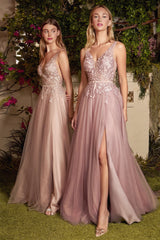 Allure Bridals: Ethereal Gown of Lace and Tulle, Adorned with Rose Gold Crystals