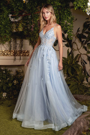 Celestial Dreams: Intricate Floral Lace Appliqué Ballgown for Unforgettable Occasions