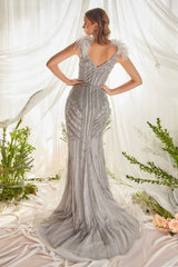 Celestial Radiance: Enchanting Feathered Gown for Formal Occasions