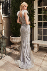 Celestial Radiance: Enchanting Feathered Gown for Formal Occasions