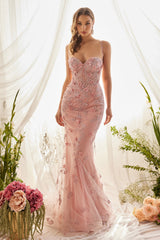 Everlasting Elegance: Captivating Gown with 3D Florals and Shimmering Beadwork