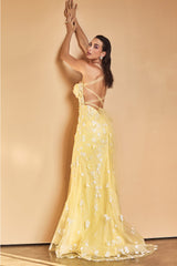 Everlasting Elegance: Captivating Gown with 3D Florals and Shimmering Beadwork
