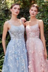 **Enchanting Elegance: Shimmering Floral Appliqué Evening Gown for Special Occasions**