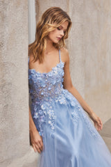 **Enchanting Elegance: 3D Floral Appliqué Gown for Unforgettable Occasions**
