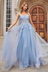 **Enchanting Elegance: 3D Floral Appliqué Gown for Unforgettable Occasions**