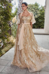 **Enchanting Leaf-Embroidered Ballgown for Unforgettable Occasions**