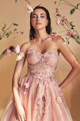 Celestial Elegance: Captivating Strapless Floral Lace Gown for Unforgettable Moments