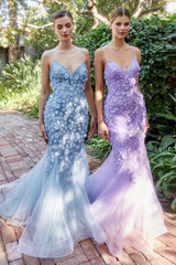 **Enchanting Elegance: 3D Floral Appliqué Gown for Unforgettable Occasions**