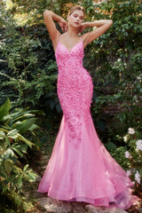 **Enchanting Elegance: 3D Floral Appliqué Gown for Unforgettable Occasions**
