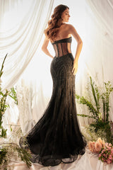 **Everlasting Elegance: Radiate with Enchanting Beadwork in a Strapless Mermaid Gown**