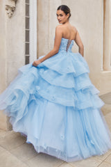 Royal Couture's Enchanting Strapless Gown: Floral Embellishments and Corset Silhouette