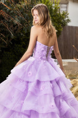 Royal Couture's Enchanting Strapless Gown: Floral Embellishments and Corset Silhouette