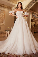 Enchanting Cinderella Divine A1103W: Sheer Corset, Tulle Skirt, and Dreamy Train