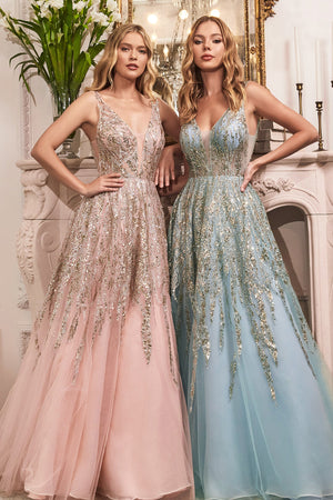 Cinderella Divine C135: Shimmering Sequined Evening Gown for Enchanting Occasions