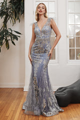 **Cinderella Divine: Enchanting V-Neck Feathered Mermaid Gown for Formal Occasions**
