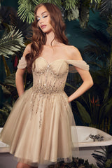 Enchanting Off-the-Shoulder Mini Dress: Cinderella Divine's CD0211