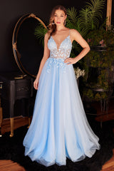 Enchanted Elegance: Cinderella Divine's Leaf Lace Appliqué Gown (CD2214)