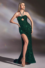 Cinderella Divine CD883: Shimmering Iridescent Sequined Gown for Enchanting Occasions
