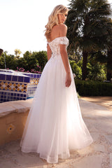 Cinderella Divine CD961W: Enchanting Bridal Gown with Floral Appliqués and Voluminous Silhouette