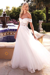 Cinderella Divine CD961W: Enchanting Bridal Gown with Floral Appliqués and Voluminous Silhouette