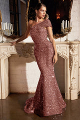 Cinderella Divine CD980: Shimmering Sequined Gown for a Captivating Presence