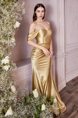 Cinderella Divine CH163: Asymmetrical Pleated Gown for Unforgettable Occasions