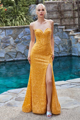 Captivating Glamour: Cinderella Divine's Shimmering Embellished Gown