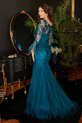 **Cinderella Divine CM327: Embroidered Mesh Dress for Enchanting Evenings**
