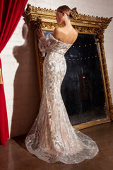 **Cinderella Divine J816: Enchanting Glitter Print Evening Gown for Unforgettable Occasions**