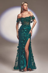 **Cinderella Divine J832: Enchanting Glitter Foliage Gown for Unforgettable Occasions**